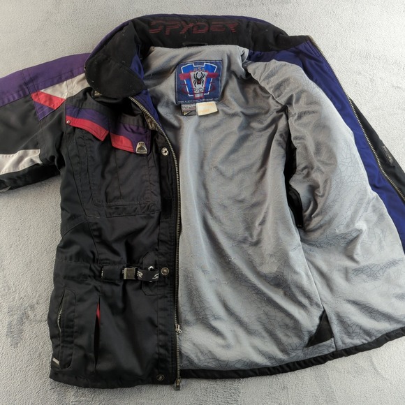 Vintage 90s Spyder USA Ski Jacket Mens Large Black Purple Winter Coat Thinsulate - Picture 2 of 13